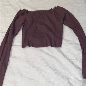 Purple off the shoulder long sleeve crop top